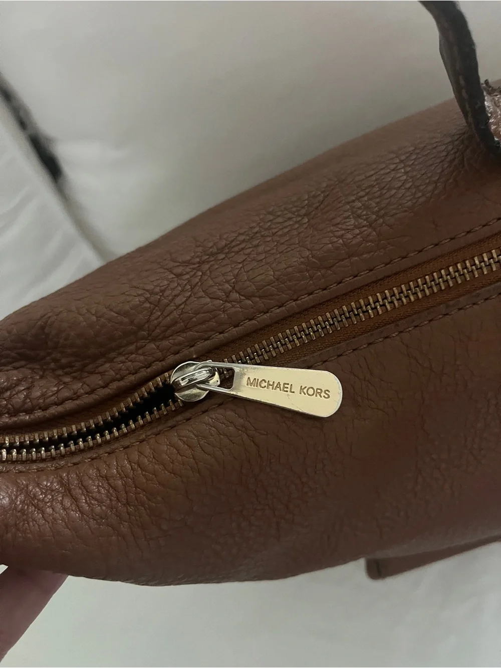 Michael Kors Brown Pebbled Leather Hobo with Gold MK Emblem